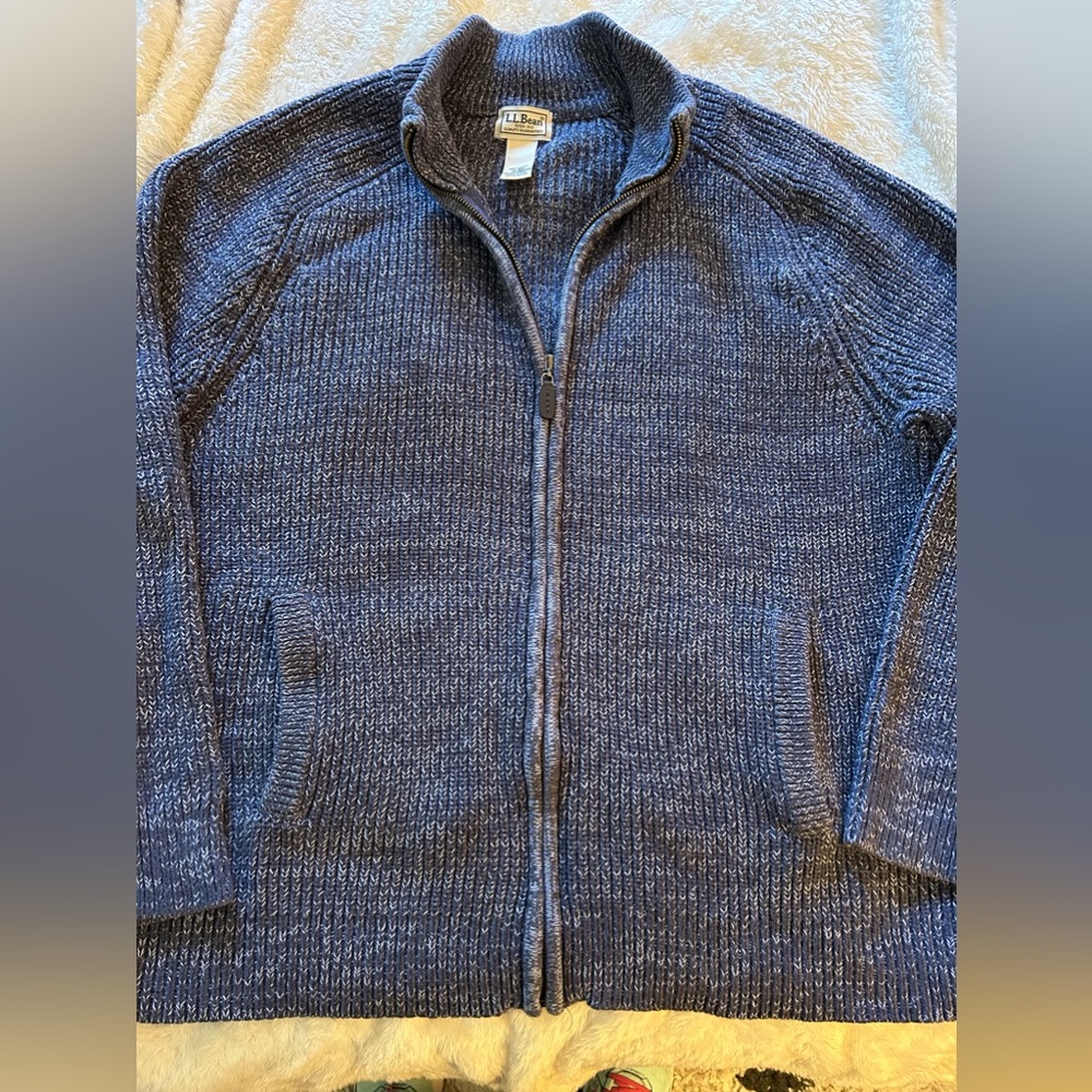 Men's LL Bean Organic Cotton Waffle Sweater, Full Zip Size XL
